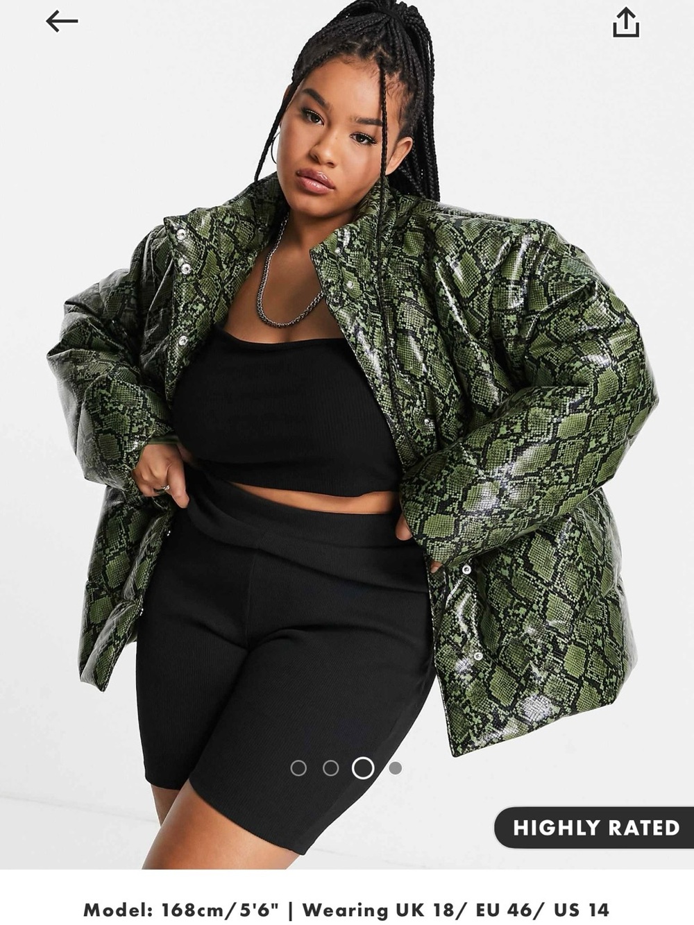 COLLUSION Green Snake Print Puffer Jacket